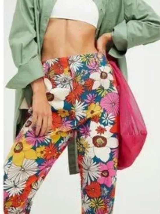 Free People Tessa Tapered Pants Retro Floral High Rise Crop Size 4 - Picture 3 of 9
